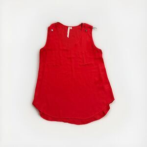 Bellatrix Red Sleeveless Blouse M V Neck Pocket Top Button Shoulder